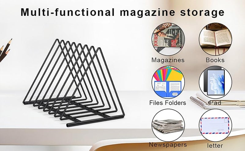 Fun storage 2 Pack Triangle Desk File Organizer, 7 Slots Metal File Sorter Magazine Holder Document Rack,Desktop Bookshelf Organizer for Office Home School,Black - Image 3